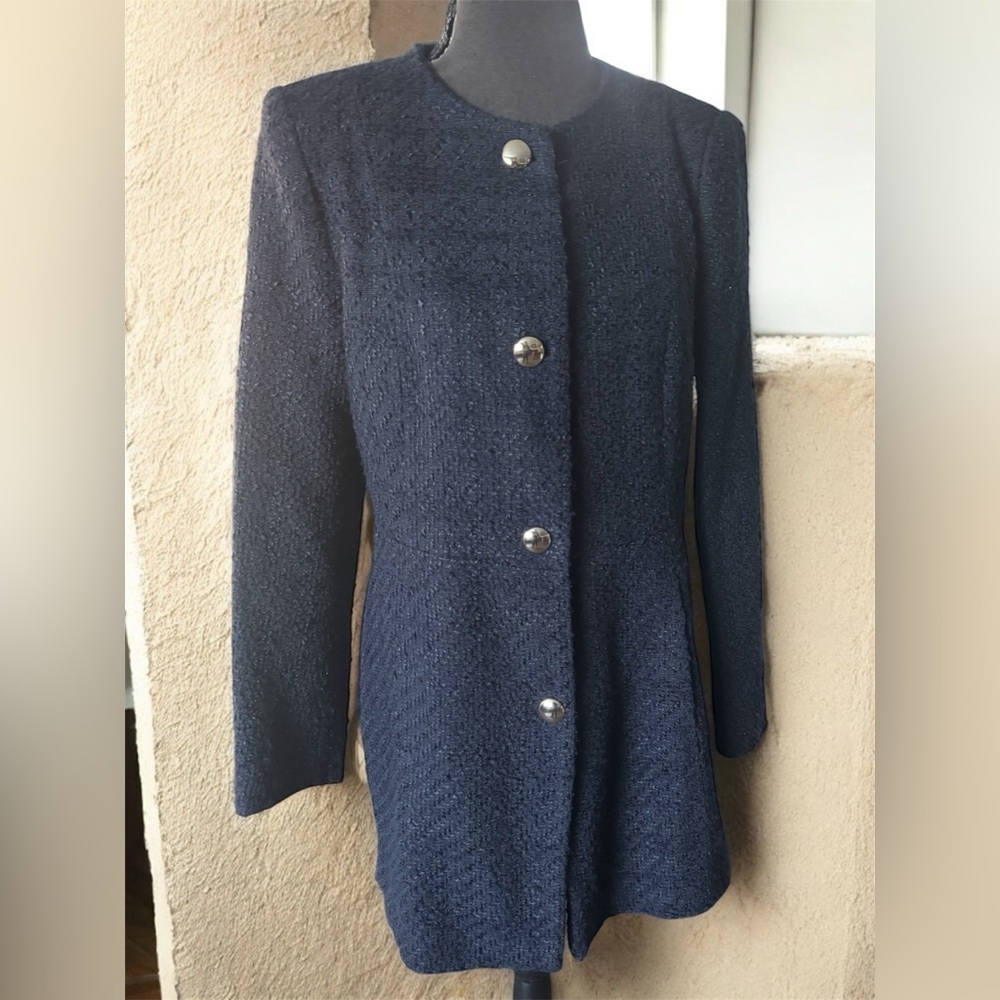 ZARA NWT LONG NAVY BLUE STRUCTURED BLAZER, Size L - Picture 10 of 14